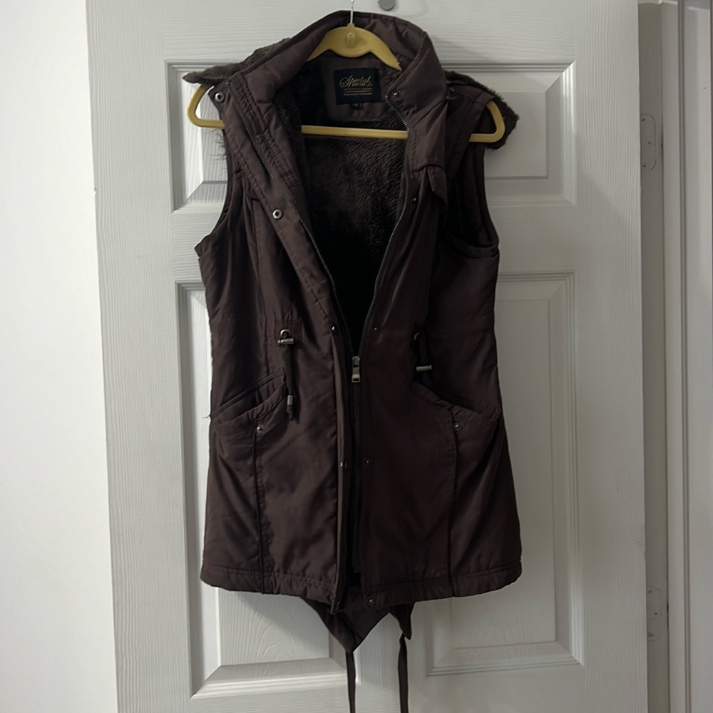 Faux fur hooded vest jacket